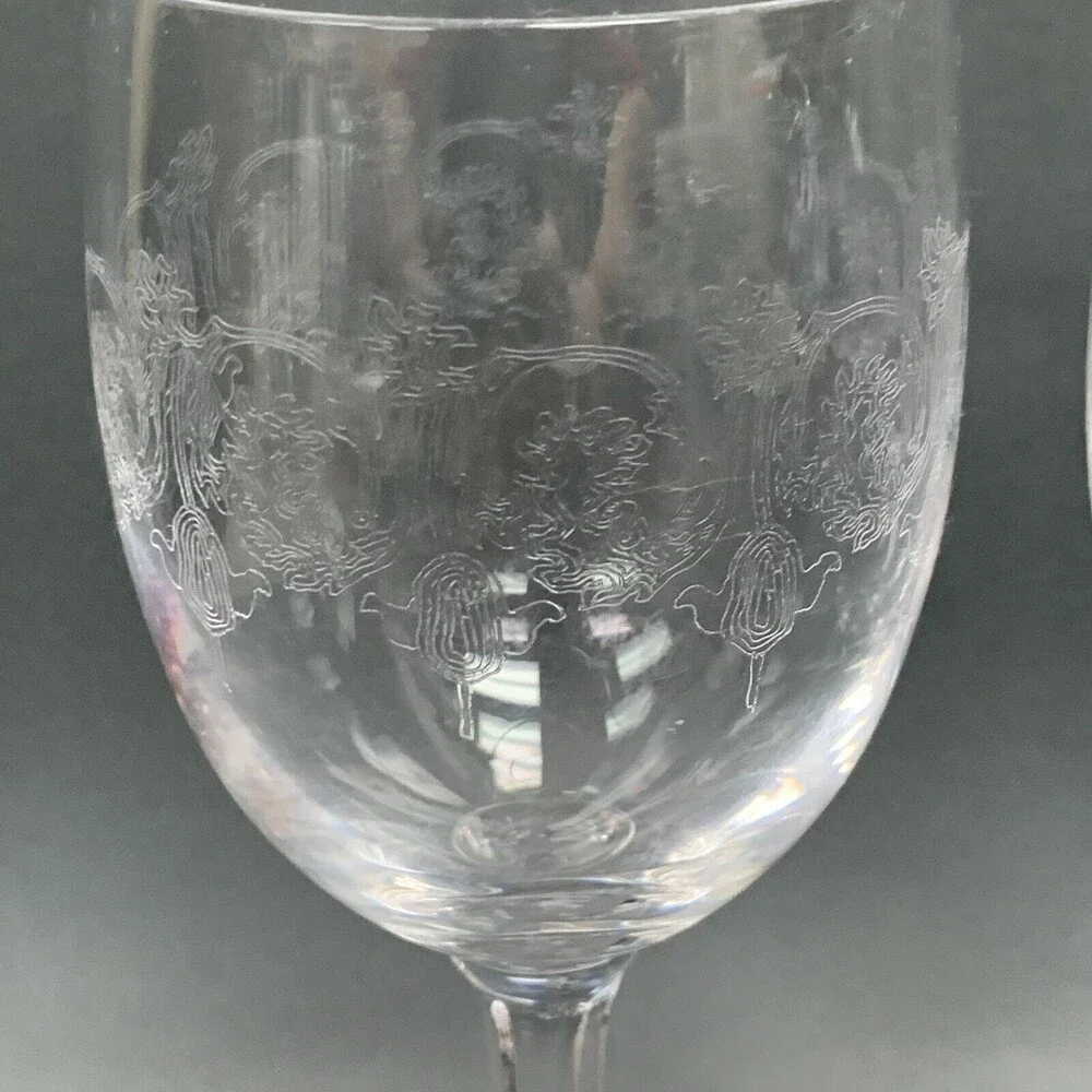 Clear Glass Wine‎ Glasses 7 1/2 high Lot of 2 Etched